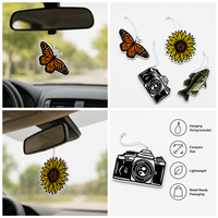 Désodorisant en papier personnalisé, parfumé, à suspendre, avec motifs découpés variés (papillon, tournesol, appareil photo, poisson) et carte d'identification