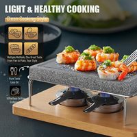 Grill de table en pierre de lave pour barbecue, avec plateau en bambou, pour intérieur et extérieur, sans fumée, pour viande