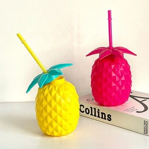 Vaso de Piña <span class=keywords><strong>Tiki</strong></span> Hawaiano de Plástico de Colores, Botella de Agua Portátil de Policarbonato, Vaso para Bebidas Frías y Cócteles con Tapa y Pajita - Product Image 3