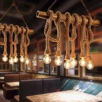 Lustre LED vintage en métal et corde de chanvre au design naturel, style loft rétro, décoration d'intérieur, lampe suspendue pour salle à manger E27 3000K