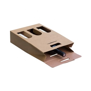 Giá Rẻ Rượu Vang Hộp Màu Nâu Với Xử Lý Hộp Các Tông Với Cửa Sổ Cho 3 Chai Rượu Vang Túi Quà Tặng Kraft Sóng Rượu Vang Hộp Quà Tặng - Product Image 4