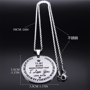 COLLANA CON CIONDOLO ROTONDO IN ACCIAIO INOSSIDABILE "AI MIO FIGLIO" - GIOIELLO INCISO "TI <span class=keywords><strong>AMO</strong></span>" - Product Image 5