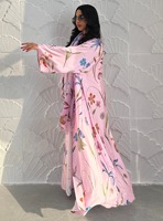 Ensemble Abaya élégant imprimé deux pièces avec cardigan kimono et foulard assorti, grande taille, robe islamique modeste, ensemble de robe bohème modeste