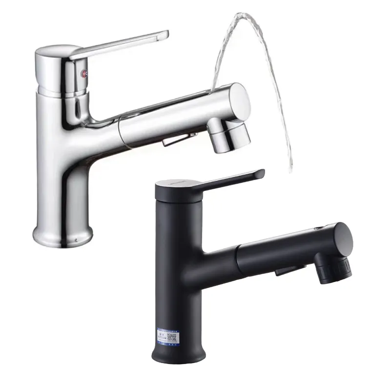 Style Modern Lavatory Brass Basin Mixer Tap Sink Low And High Pull Out Bathroom Faucet