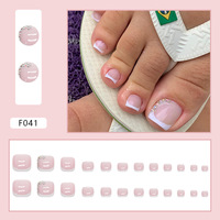 Vente en gros usine : Faux ongles d'orteil français, carrés, réutilisables, avec incrustation de diamants roses