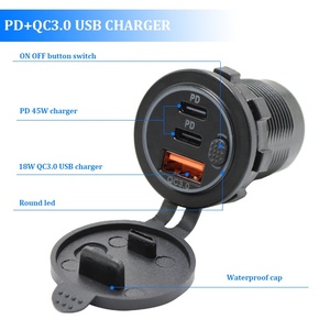 مقاوم للماء 45 واط مزدوج نوع C PD مقبس واحد USB a QC3.0 18W 3 منافذ USB 63W شاحن سيارة للقارب RV - Product Image 2