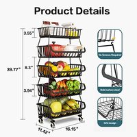Chariot de rangement amovible en métal pour légumes et fruits, étagère de cuisine multi-niveaux mobile avec roulettes