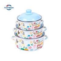 Pot en céramique nostalgique épaissi à double anse, pour nouilles, ragoûts et soupes, compatible lave-vaisselle et four, avec fond en aluminium émaillé sans revêtement