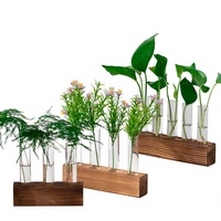 Vase en tube à essai hydroponique, cadre en bois simple, design rétro nostalgique, contenant en verre pour arrangement floral de table pour mariage