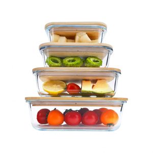 Recipientes Ecológicos para Almacenamiento de Alimentos, Juego de Recipientes de Vidrio para Almuerzo con Tapas de Bambú - Product Image 1