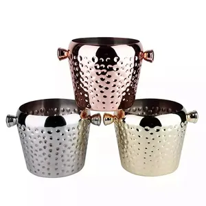 New Party Beverage Tub Drink Cooler Hammered Stainless Steel small Champagne Beer Custom Bar Wine Chillers Rose Gold Ice Bucet
