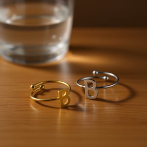 Stainless Steel <b>Ring</b> With Letter B Adjustable Fashion Jewelry For Women Men - Product Image 3