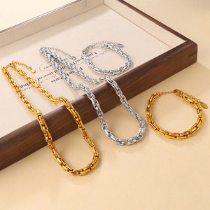 Gold Plated Stainless Steel Chain Necklace Bracelet Jewelry Set Fashion Women Matching Jewelry Sets - Product Image 2