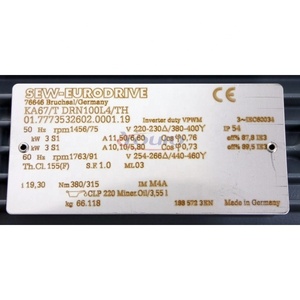 มอเตอร์เกียร์เอ็นจิเนียร์รุ่นใหม่ Eurodrive KA67/T DRN100L4/TH แบบ Helical-Bevel มุมฉาก ประสิทธิภาพระดับพรีเมียม IE3 มอเตอร์ AC 4 โพล - Product Image 1