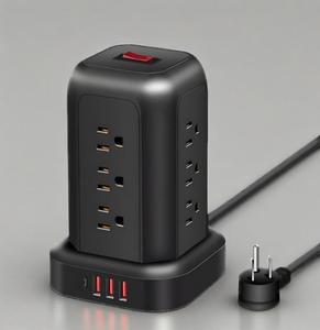 US Universal Surge Protector Rallonge d'alimentation 12 prises <span class=keywords><strong>3</strong></span> ports de charge <span class=keywords><strong>USB</strong></span> Matériau ABS 13A Courant nominal Prise 125V - Product Image 1