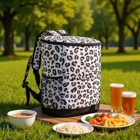 Sac à dos isotherme portable à double bandoulière motif léopard pour vin rouge, avec pochette de refroidissement instantané et compartiment pour ordinateur portable
