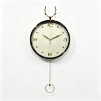 Jam Dinding Pendulum Tanduk Rusa Modern Mewah Tanpa Suara untuk Dekorasi Rumah, Pintu Masuk, Ruang Makan