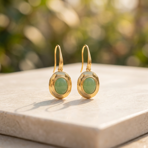 Chryso Chalcedony Oval Gemstone <b>Drop</b> Dangle Earrings Solid Brass 18k Gold Plated Hook Style Jewelry Statement Earrings For Women - Product Image 6