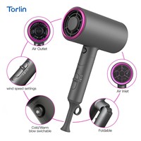 Torlin 1800W Sèche-cheveux haute vitesse à flux d'air puissant, séchage rapide, 3 réglages de vitesse, buse lissante, diffuseur, idéal pour les voyages et les camping-cars