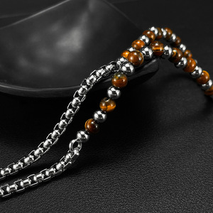 Collier pendentif ancre de navire en acier inoxydable avec pierre naturelle œil de tigre, collier pour homme, bijoux de <span class=keywords><strong>méditation</strong></span>, collier à perles - Product Image 5