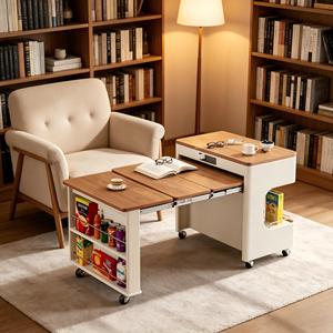 Vintage-style Coffee <b>Table</b> Solid Wood Home Use <b>Small</b> Living Rooms Multifunctional Adjustable Height Extendable Foldable - Product Image 4