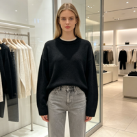 Pull en maille fine noir surdimensionné décontracté à manches longues, qualité supérieure, personnalisable, OEM & ODM, collection automne