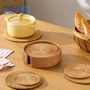 Produits artisanaux haut de gamme - Sous-verres en rotin légers, ensemble de sous-verres tissés à la main, source de haute qualité du Vietnam, personnalisable - Product Image 1