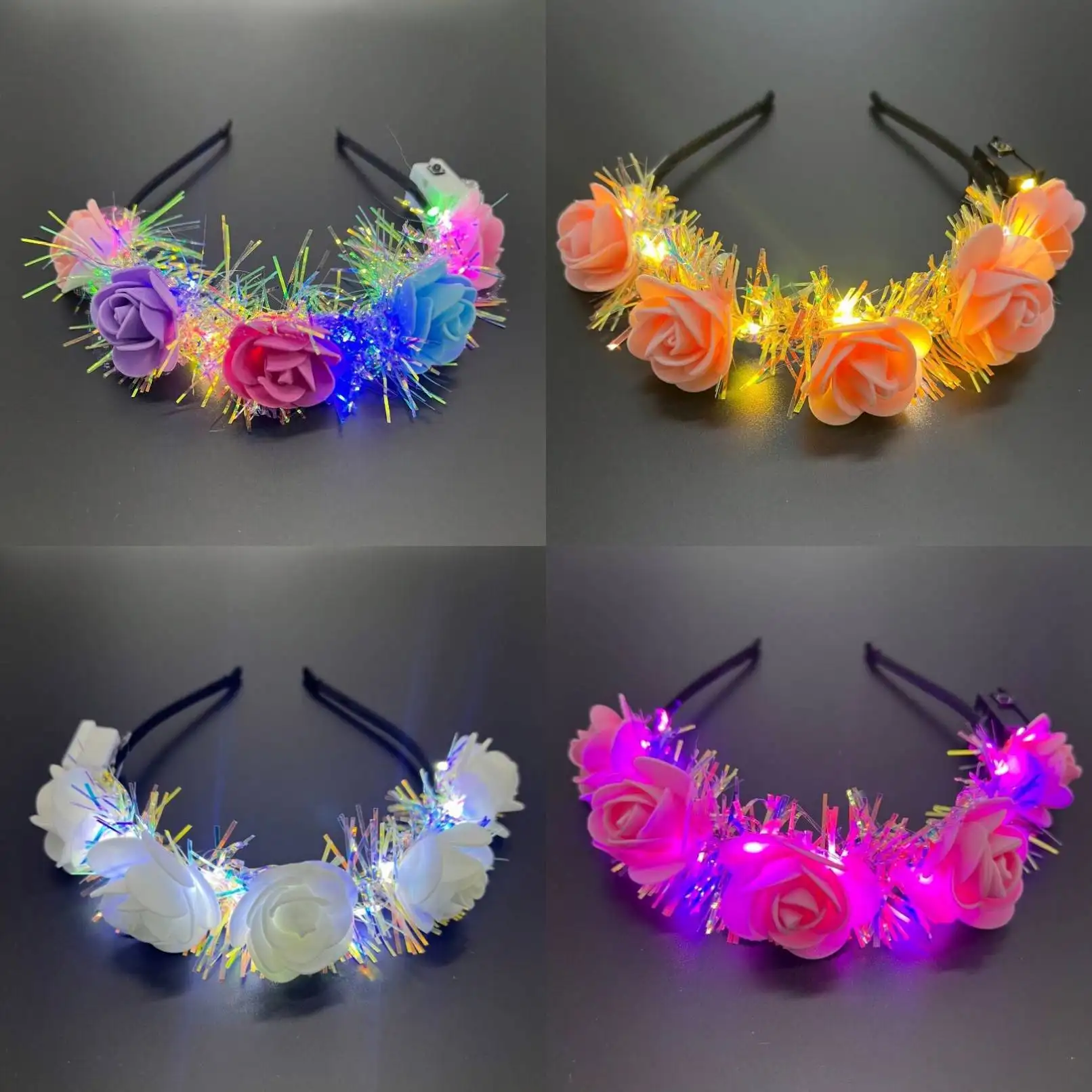 2024 novo preço barato flor LED bandana flores linda coroa luminosa para festa evento casamento