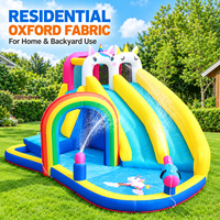 Château gonflable licorne avec grand toboggan aquatique et piscine éclaboussante en tissu Oxford pour enfants, idéal pour le jardin