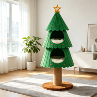 Arbre à chat écologique de 109 cm avec 4 niveaux et poteau d'escalade en chanvre blanc naturel, tapis en peau de mouton, design moderne - Jouets pour chat