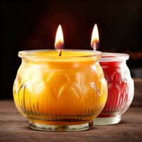 Lilin Mentega Bentuk Teratai Miaoh 24 Jam, 48 Buah, Warna Merah Kuning Multiwarna dengan Pinggiran Datar, Dikemas dalam Gelas, Semi-Handmade