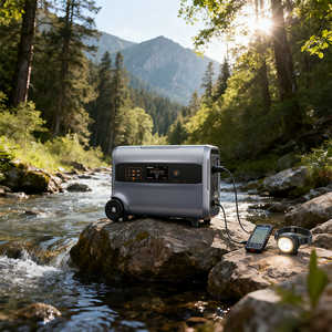 High Capacity 2400Wh 2400W Pure Sine Wave MPPT Lithium Battery Outdoor <b>Portable</b> Power Station with Wheels - Product Image 1
