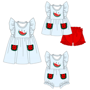 Conjuntos de Ropa Casual de Verano para Niñas con Estampado de Sandía, Vestido con Volantes, Pelele Tipo Burbuja para Bebé, Ropa a Juego para Hermanas - Product Image 1