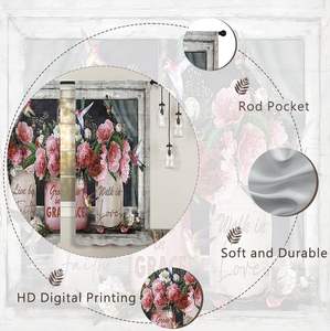Cortinas de Cocina Rosa Claro con Flores, Cortinas Cortas para Cafetería, Cortinas de Ventana Estilo Rústico con Diseño de Frascos Mason, 2 Paneles - Product Image 5