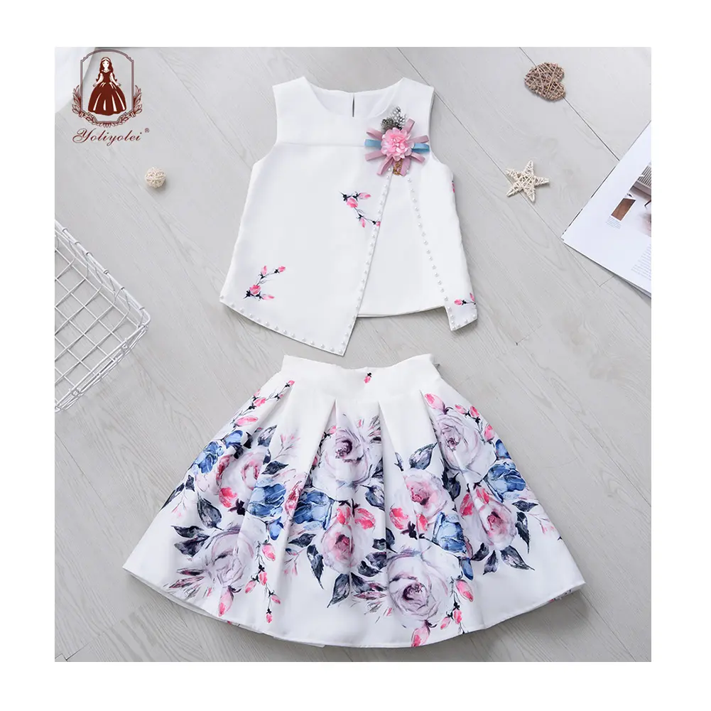 Outong Solid Flower Casual Kids Spring Clothes Latest Fashion Pattern Child Girls Clothing Sets