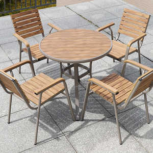 Metal <span class=keywords><strong>barato</strong></span> <span class=keywords><strong>4</strong></span>/6 ventas Base almacén Asiento Moderno fábrica Restaurante al aire libre Juego de <span class=keywords><strong>comedor</strong></span> de madera - Product Image 3