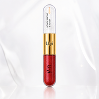 Vente en gros de gloss à lèvres double toucher, étiquette privée OEM, deux formules, un tube, non collant, hydratant, fini rouge intense