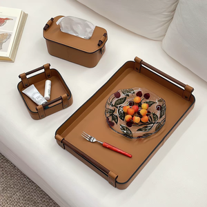 Luxury Saddle Leather Catchall Tray Tissue Box Premium Desktop Organizer Valet Dish Elegant Home Decor Storage for Keys - Product Image 1