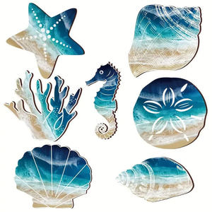 Beach Themed Starfish Seashell Wall Decals Multi Piece Set <b>Rustic</b> Ocean <b>Decor</b> For Bathroom <b>Home</b> Garden Office Spaces - Product Image 1