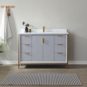 <span class=keywords><strong>Mobile</strong></span> <span class=keywords><strong>Bagno</strong></span> Moderno a Parete in Legno Massello con Lavabo in Ceramica e Scarico in Rame, Ecologico - Product Image 1