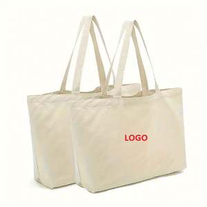 Bolsas de Compras Recicladas con Logotipo Personalizado al por Mayor, Bolsa de Lona de Algodón Blanca con Asa Larga, Color Personalizado - Product Image 1