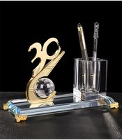 Ensemble de papeterie de bureau en cristal personnalisé, trophée en métal avec numéro et porte-stylo en cristal