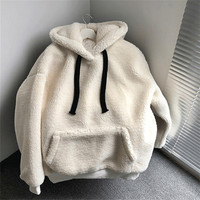 Sweat à capuche en laine d'agneau pour femme, version coréenne tendance automne-hiver, épais et doux, coupe ample