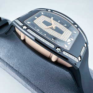 Reloj automático de cerámica negra con diamantes de alta calidad estilo RM 07-01 para mujer con correa de caucho - Product Image 6