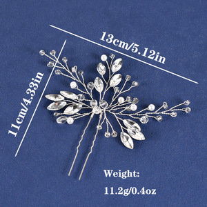 Forcina a forma di U fatta a mano da donna accessori da sposa da sposa con diamante di vetro di perle per la cena dell'anniversario - Product Image 4