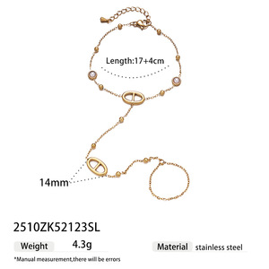 Elegante Conjunto <span class=keywords><strong>de</strong></span> Anillo y Cadena <span class=keywords><strong>de</strong></span> Mano <span class=keywords><strong>de</strong></span> Acero Inoxidable Chapado en <span class=keywords><strong>Oro</strong></span> con Pentagrama, Pulsera Ajustable, Joyería <span class=keywords><strong>de</strong></span> Moda Impermeable - Product Image 6