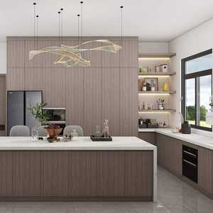 Mueble de Cocina Contemporáneo de Madera con Diseño Gratuito en 48 Horas, Gabinete de Cocina de Madera Contrachapada, Isla de Almacenamiento para Cocina de Apartamento - Product Image 1