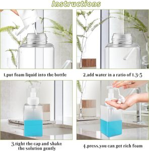 Bouteille distributrice carrée en PETG rose de 450 ml avec pompe à mousse pour savon liquide - Product Image 3