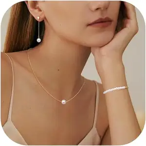 New 2024 Spring Round Lady Pendant Gold Women Fashion Jewelry Pearl Ladies Jewelry Necklaces And Earrings Set With Accessories