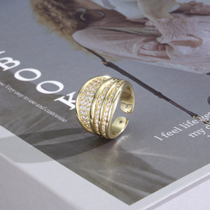 Gold Plated Multi-Layer Stacked <b>Ring</b> | Paved Cubic Zirconia Wide Band <b>Ring</b> | Luxury <b>Statement</b> <b>Ring</b> for Women - Product Image 1